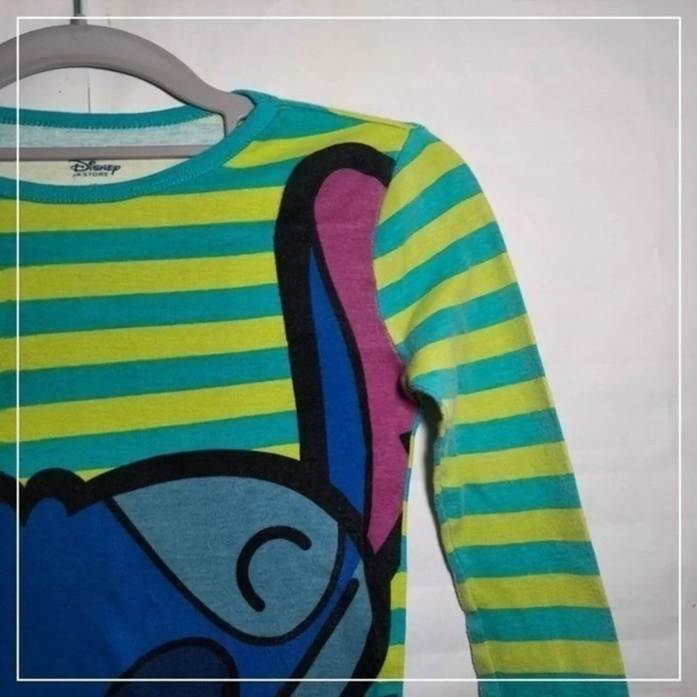 Disney Shirt Girls 10 Blue Stitch Character Graphic Sleepwear Lounge Long Sleeve